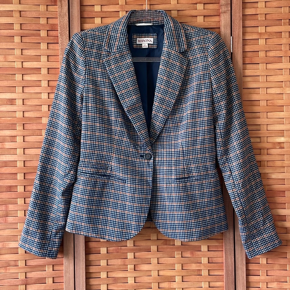 Merona Navy & Gold Plaid Blazer